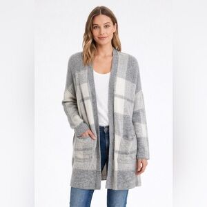American Eagle Gray Plaid Open Front Cardigan Sweater Women’s Medium